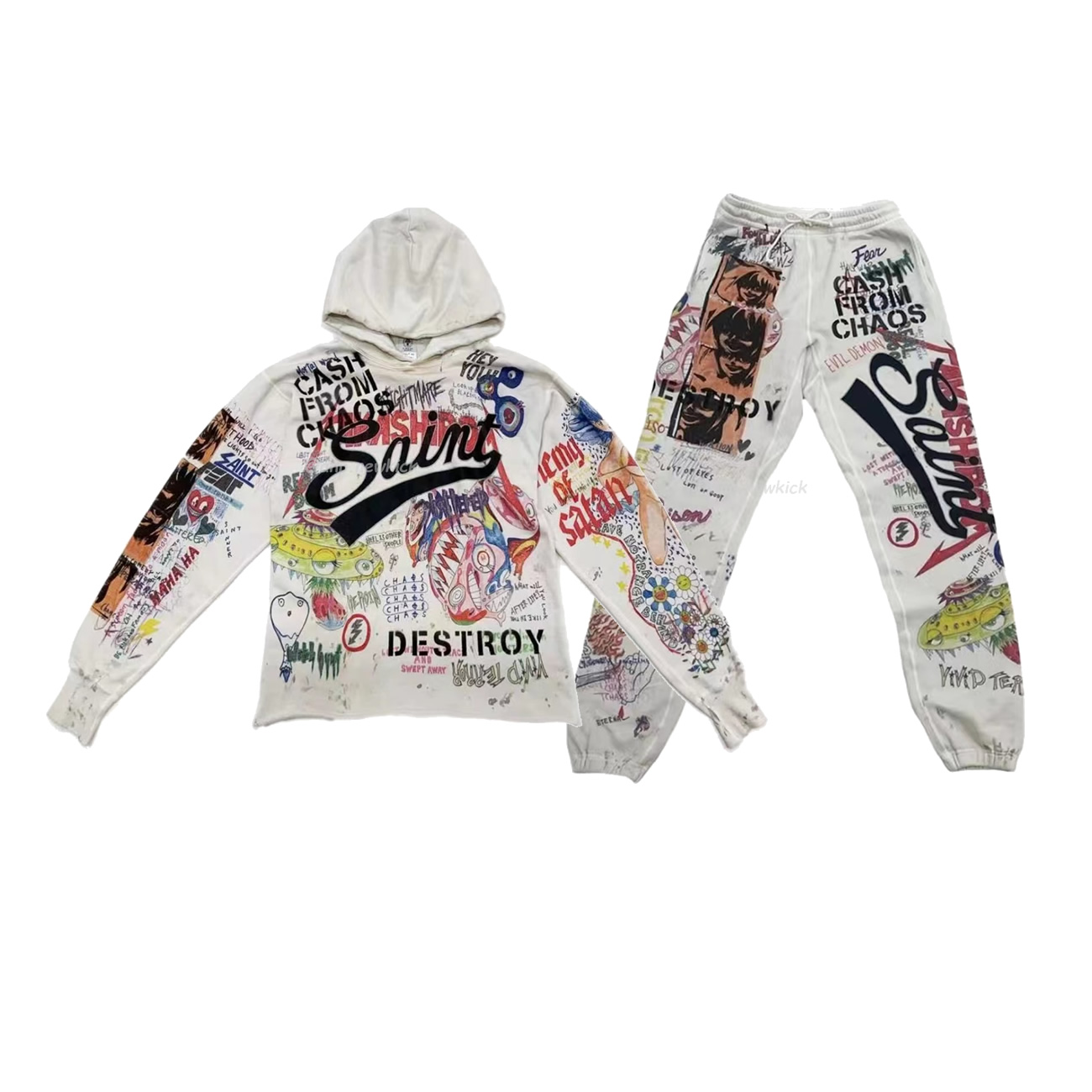 Saint Michael Graff Pullover Hoodie Murakami Takashi Graffiti Loose Hooded Sweatshirt Ins S Xl (1) - newkick.org